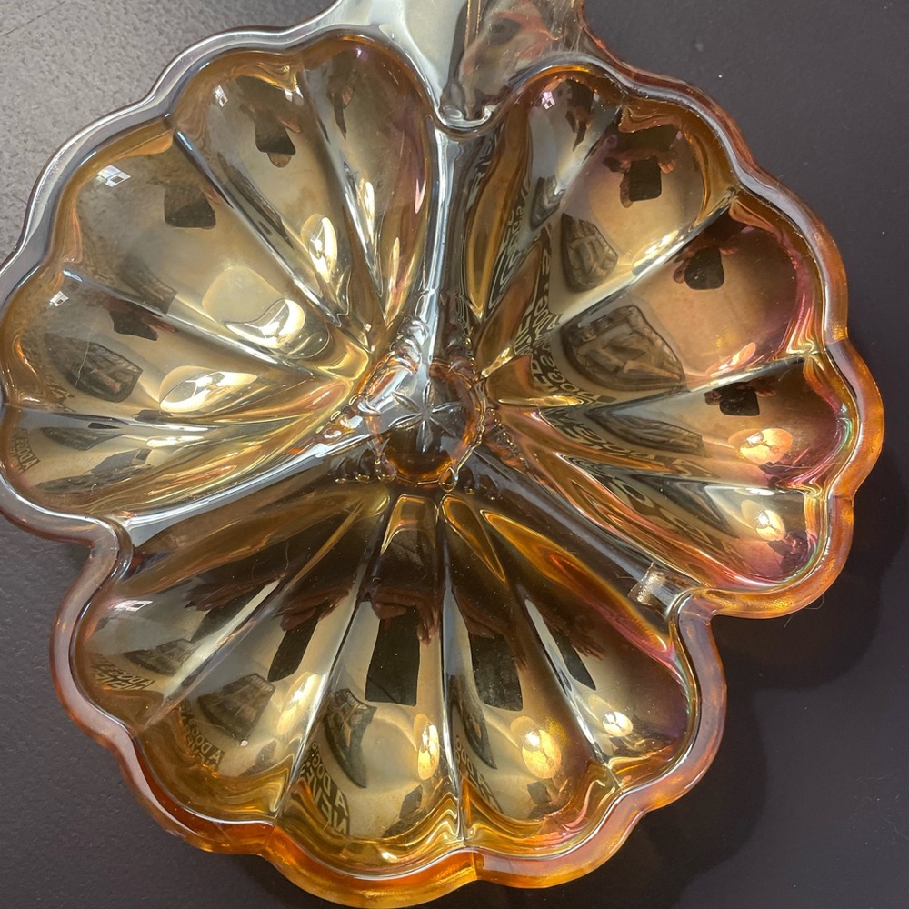 VTG Iridescent Marigold Carnival Glass Nut Dish